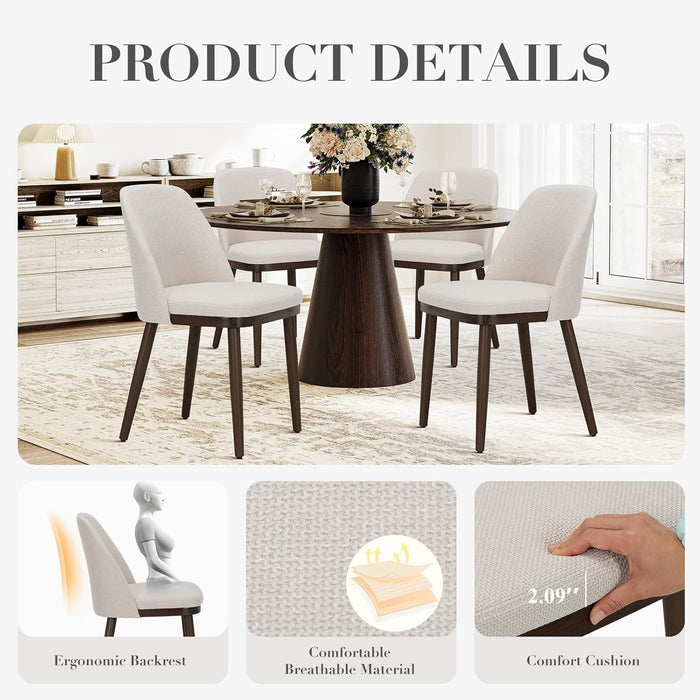 Upholstered Dining Chairs Set of 6, Modern Dining Room Chairs, Fabric Kitchen Chairs with Wood Legs, Beige