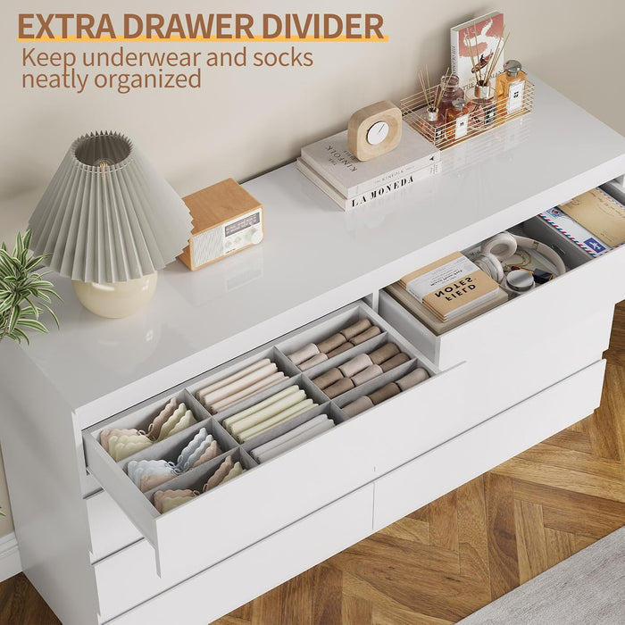 White Wood Dresser for Bedroom with 8 Drawer 55" Wide