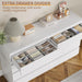 White Wood Dresser for Bedroom with 8 Drawer 55" Wide