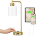Gold Lamp for Bedroom - Industrial Bedside Table Lamp with USB Port and Outlet, Fully Dimmable Nightstand Lamp with Opal Glass Shade, Small Desk Lamps for Home Office