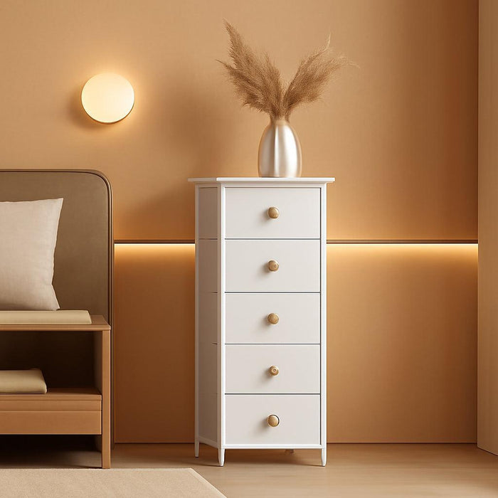 Spacesaving Ultraslim Dresser Cabinet White Five Drawers
