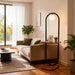 47-Inch Arch Floor Lamp, Modern Standing Lamp with Table, Black Metal Frame with Globe Shade, Living Room Bedroom Lighting, G9 LED Bulb Included for Sofa Beside/Corner Decor