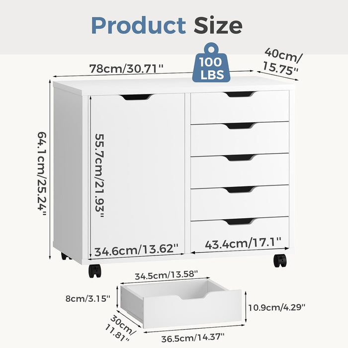 5-Drawer Mobile File Cabinet, Wooden Printer Stand with Storage