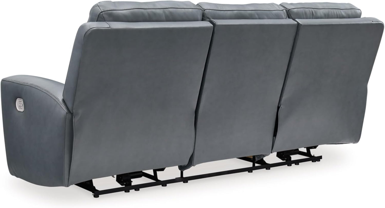 Signature Design by Ashley Mindanao Contemporary Leather Match Upholstered Power Reclining Sofa with Adjustable Headrest and USB Ports, Gray
