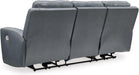 Signature Design by Ashley Mindanao Contemporary Leather Match Upholstered Power Reclining Sofa with Adjustable Headrest and USB Ports, Gray