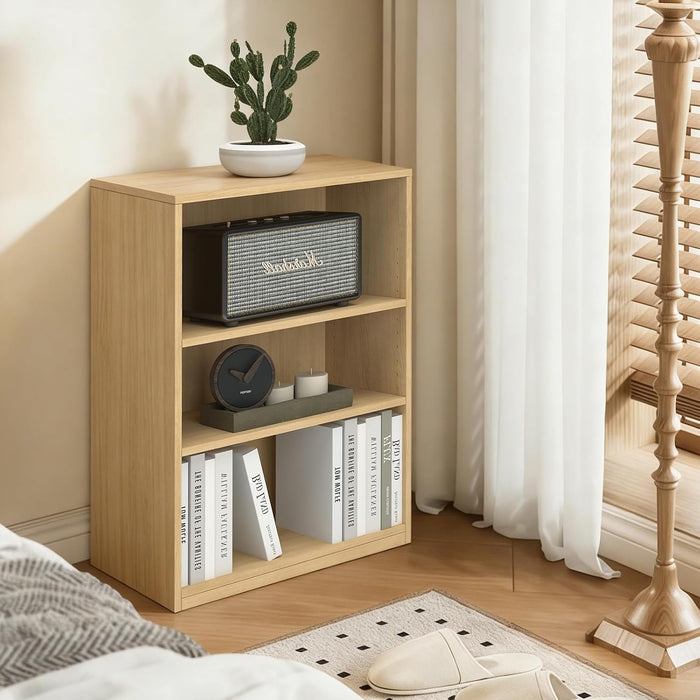 【2026 Adjustable Shelves 3-Tier Bookcase, 71 Inches, Wooden Open Display Floor Bookshelf (Oak Color)