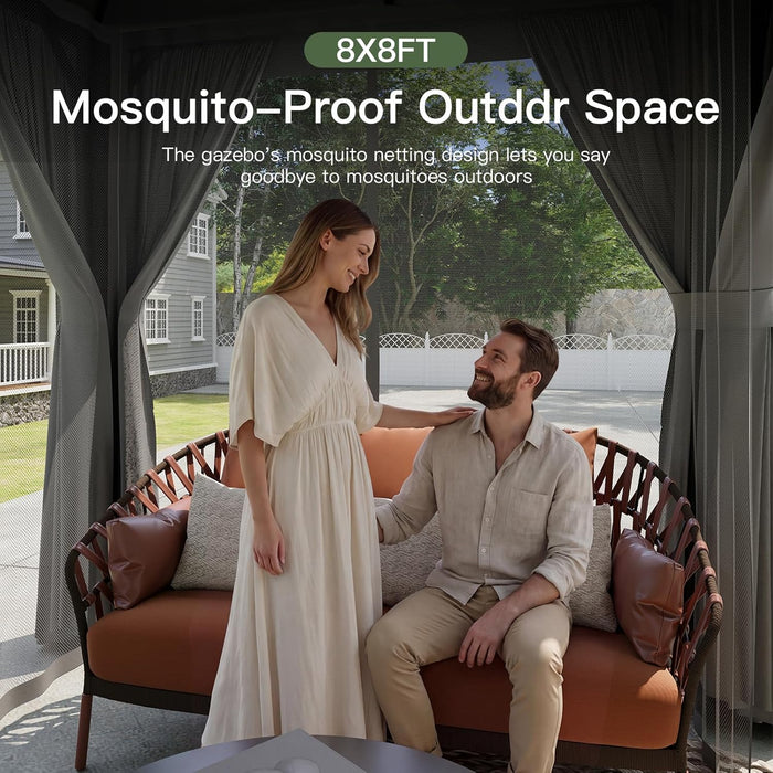 8x8Ft Durable Outdoor Gazebo With Mosquito Netting