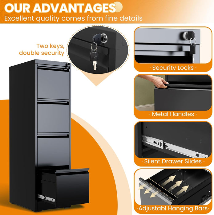 4 Drawer File Cabinet, Lockable Metal Vertical File Cabinet for Home Office