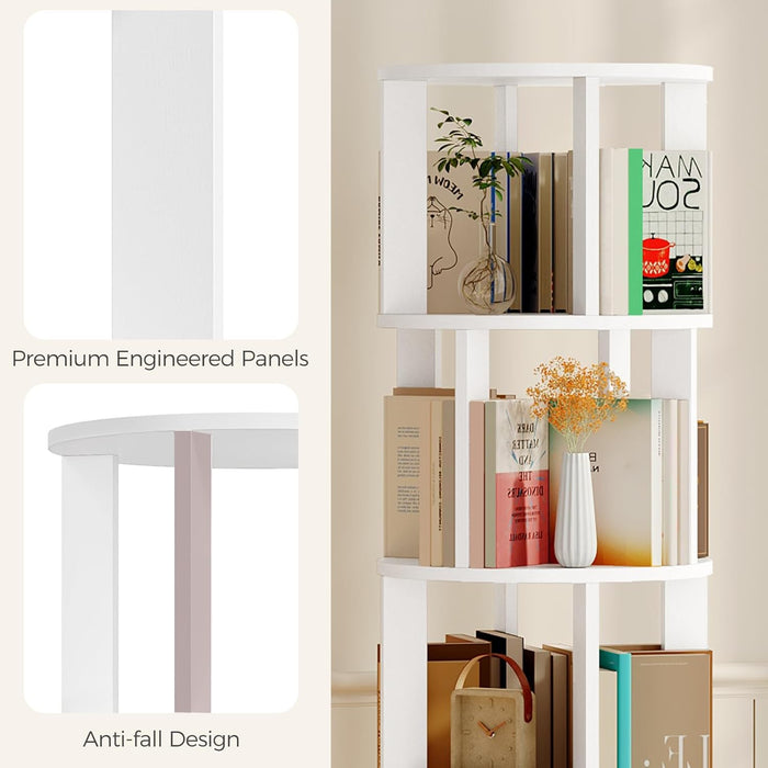 White Four Tier Rotating Bookshelf Tower Floorstanding