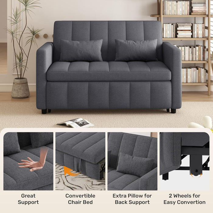 Three In One Convertible Sleeper Sofa Bed With Adjustable Backrest Light Gray