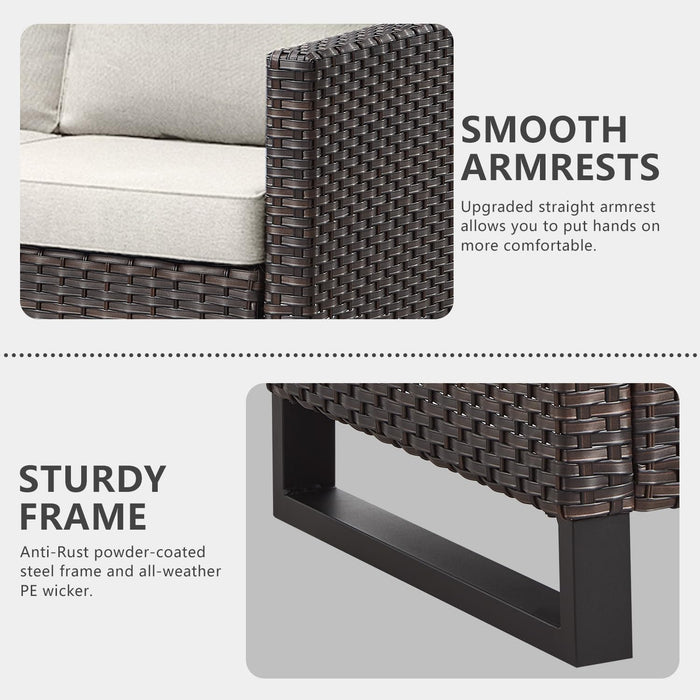 10 Piece Patio Furniture PE Wicker 6-Seater Outdoor Sectional Sofa with Dinning Table Patio Swivel Chairs Outdoor Chairs for Porch,Garden,Backyard,Deck(Brown/Beige)