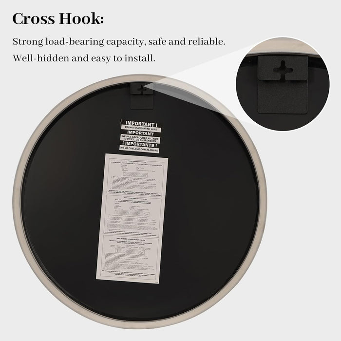 round Mirror 28 Inch,Linen-Texture Circle Wall Mirror for Bathroom, Bedroom, Entryway, Living Room