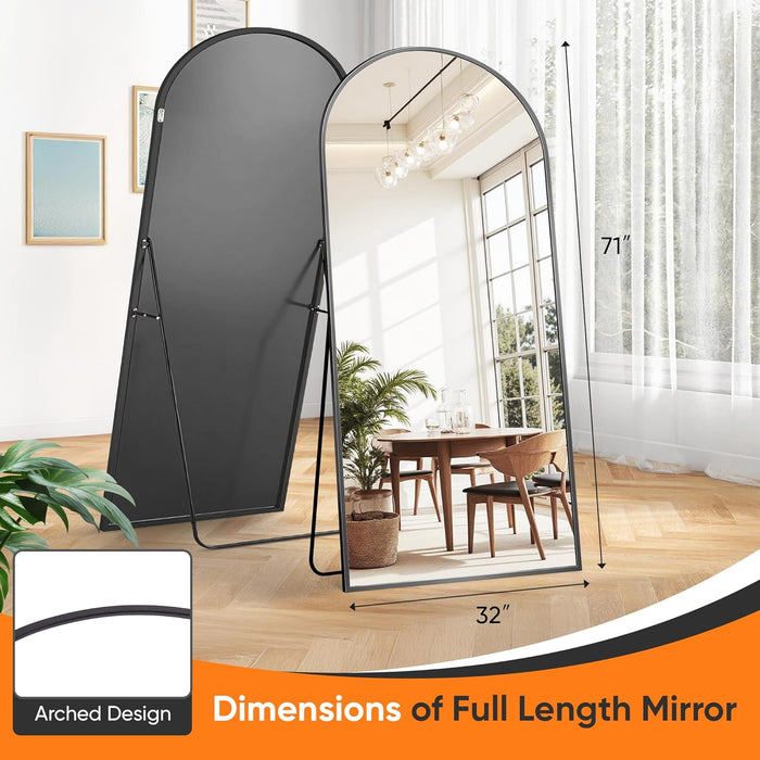 Full Length Mirror, 71"X32" Floor Standing Mirror Freestanding, Full Body Mirrors with Stand for Bedroom, Hanging Mounted for Living Room Cloakroom, Black, Arched Style