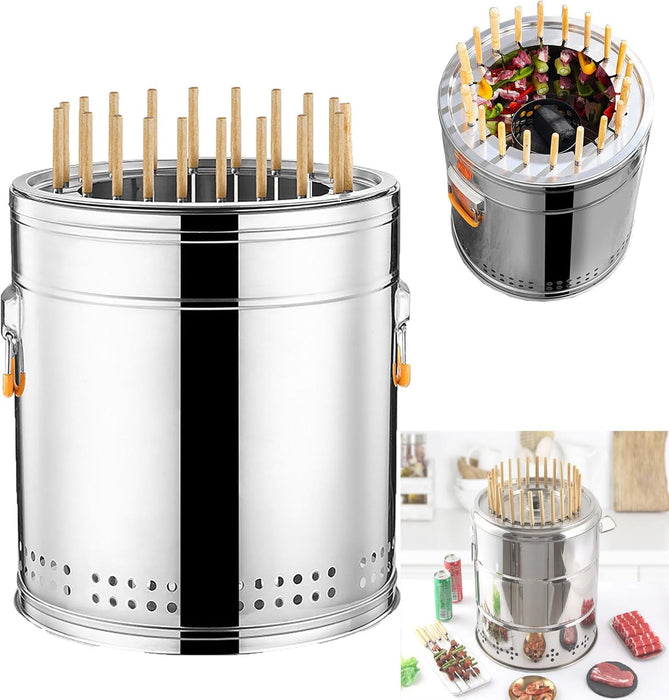 Stainless Steel Charcoal Smoker Grill,Portable Outdoor Smokers with Even Heat Distribution, with Heat-Resistant Handle, Small Charcoal Smoker for Grilling Meat Veggies(Double,Medium)