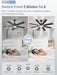 52 Inch Ceiling Fan with Light and Remote, 8 Blades Ceiling Fans with 20W LED Light, Quiet DC Motor, 6 Speeds, Stepless Color Temperature Change & Dimmable, for Bedroom Living Room, Black
