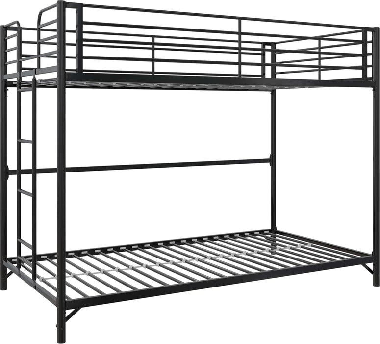 Daven Easy Assembly Metal Bunk Bed for Kids, Teens and Adults, with Ladder, High Guardrail, Metal Slats, Smooth Rounded Edges, No Boxspring Required, Twin-Over-Twin, Black