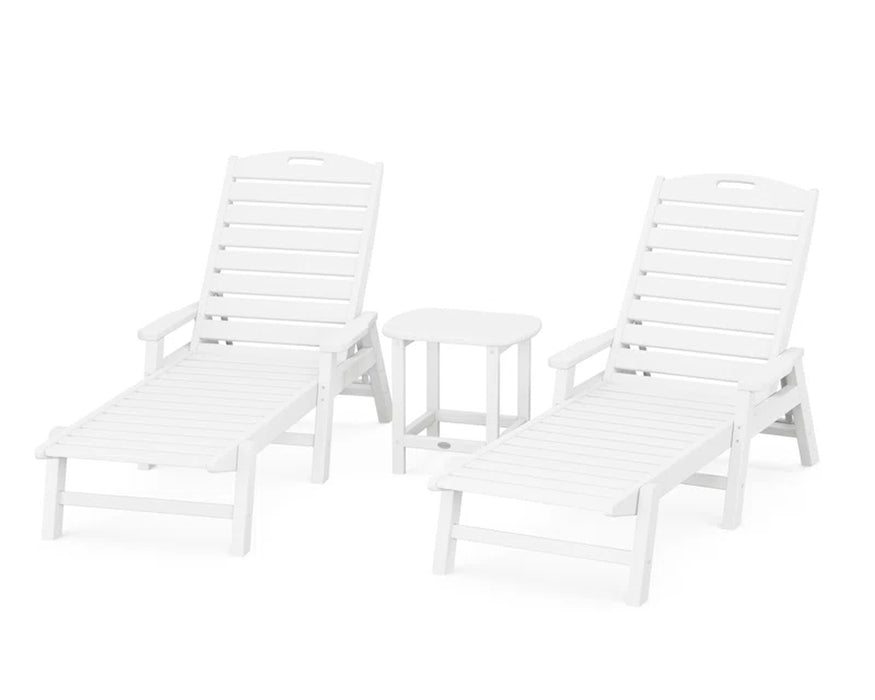 Nautical 3-Piece Chaise Lounge with Arms Set with South Beach 18" Side Table