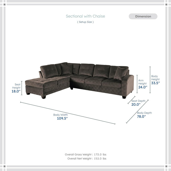 Emilio 2-Piece Reversible Sectional Sofa - Chocolate