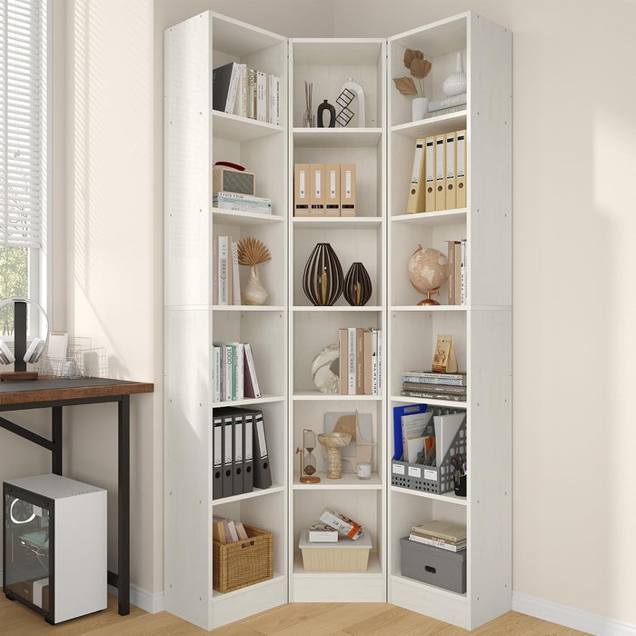 Corner Bookshelf, 6-Tier 3-In-1 Narrow Cube Storage Shelf, White