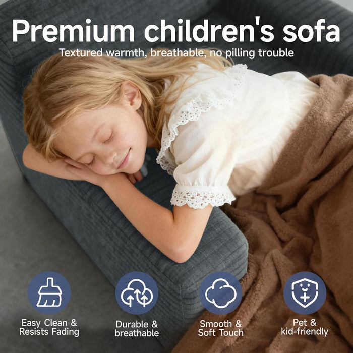 Compact 46-Inch Dark Grey Corduroy Chaise Lounge