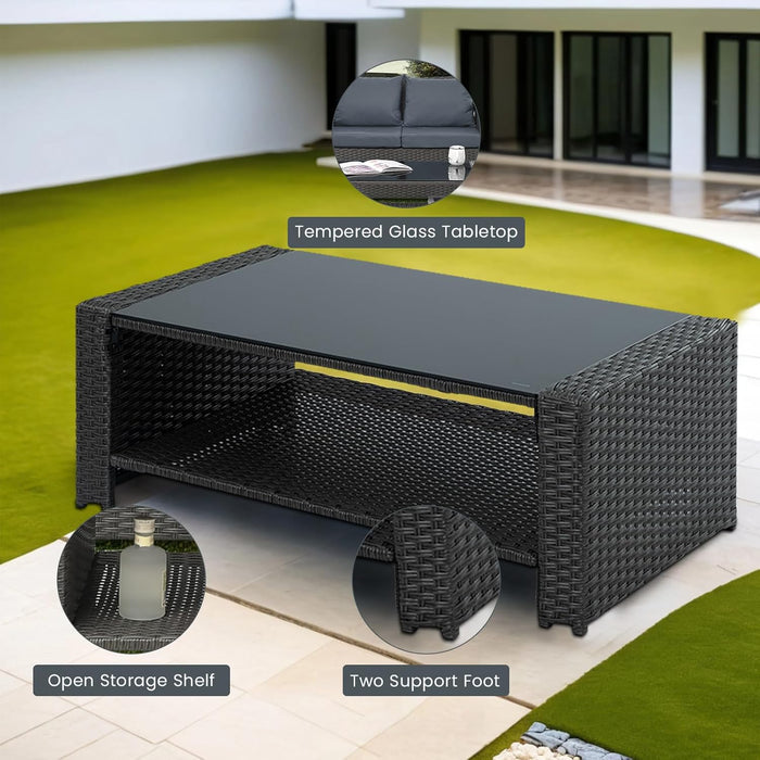 4 Pieces Patio Furniture Set, Outdoor Wicker Conversation Furniture Sets with Sofa, 2 Chairs and Coffee Table, Outdoor Loveseat with Soft Cushion for Garden, Balcony, Pool, Backyard, Grey