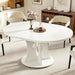 43-59" Expandable round Dining Table, Kitchen Table with Hidden Storage | Space Saving White Modern Design, Solid Pedestal Base for Dining Room & Small Apartments, Wood Table, Easy Assembly