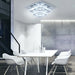 Modern Crystal Chandelier Stainless Steel Ceiling Crystal Lamp Semi Flush Mounted Lights Fixture Two Layer Square Chandelier Ceiling Lamp (Cool White)