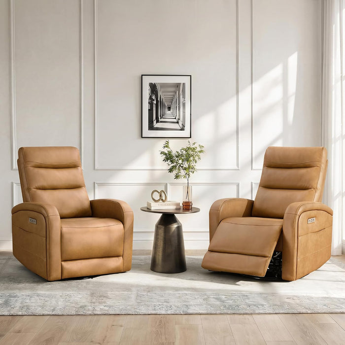 Power Swivel Recliner Chair, Faux Leather Recliner 270° Rotation Modern Nursery Glider, Ergonomic Armrest & Side Storage Pocket, Comfortable Armchair for Living Room Bedroom & Nursery