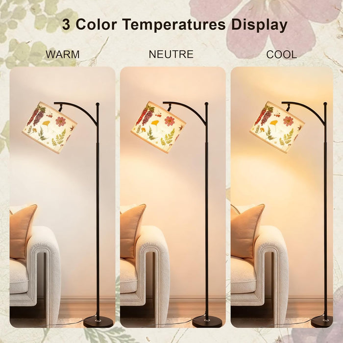 61“Dried Flowers Floor Lamp with 9W 3 Color Temperatures LED Bulb, Tall Standing Lamp with Adjustable Floral Lampshade for Living Room,Bedroom,Office