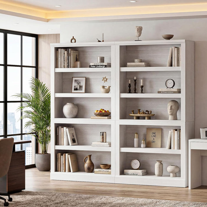 White Durable Five Tier 71Inch Adjustable Bookcase