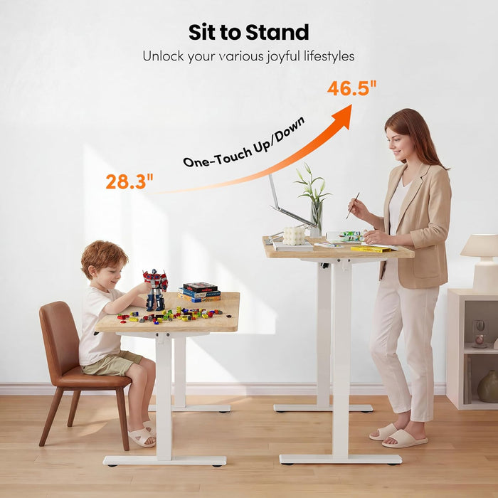 One-Piece Standing Desk, 48"X24" Seamless Tabletop Electric Height Adjustable for Home Office, Study Rooms & Multi-Device Workstations, Maple