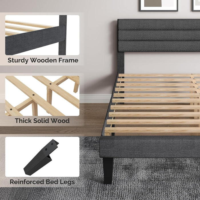 Queen Upholstered Platform Bed Frame with Headboard,Linen Dark Gray