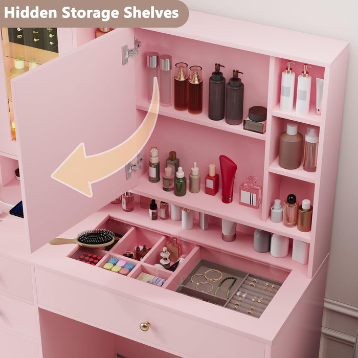 Pink Makeup Vanity Console With Illuminated Mirror