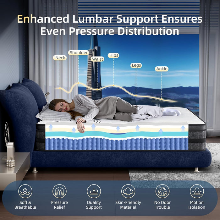 Queen Mattress 12 Inch Hybrid Queen Size Mattress in a Box Medium Firm New Version Memory Foam & Pocketed Springs Pressure Relief Certipur-Us Certified Motion Isolation 365-Night Trial