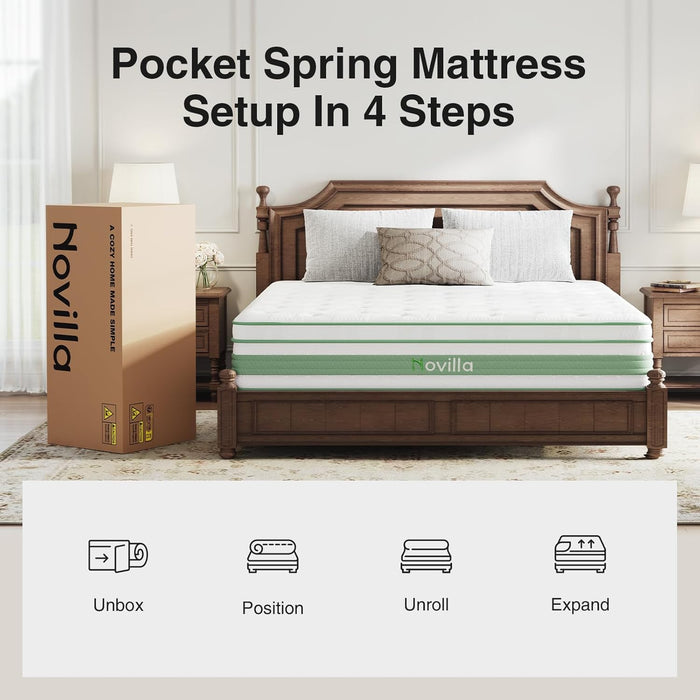 Queen Mattress 14 Inch, Queen Size Hybrid Mattress in a Box with Motion Isolation,Gel Memory Foam with Pocket Springs for Support & Pressure Relief, Medium Firm Pillow Top Mattresses