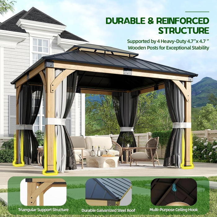 10x12 Ft Cedarwood Gazebo AllWeather Curtains Netting
