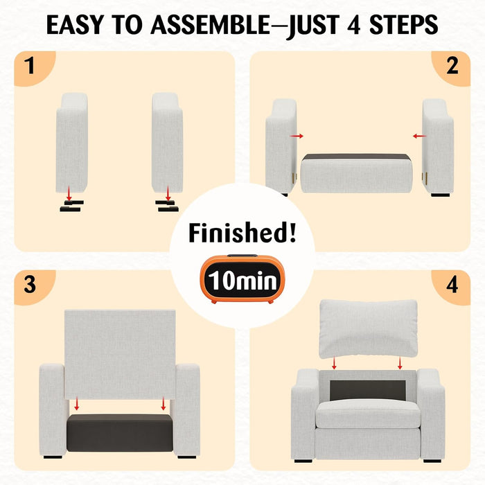 47" W Oversized Accent Chair Set of 2, Linen Fabric Modern Armchair, Washable Covers, Comfy Upholstered Large Chair Armchair Sofa Chair Reading Chair for Living Room Bedroom Office, Ivory