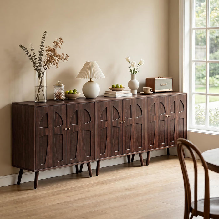 Dark Walnut Sideboard Buffet Cabinet With AdjustableShelves