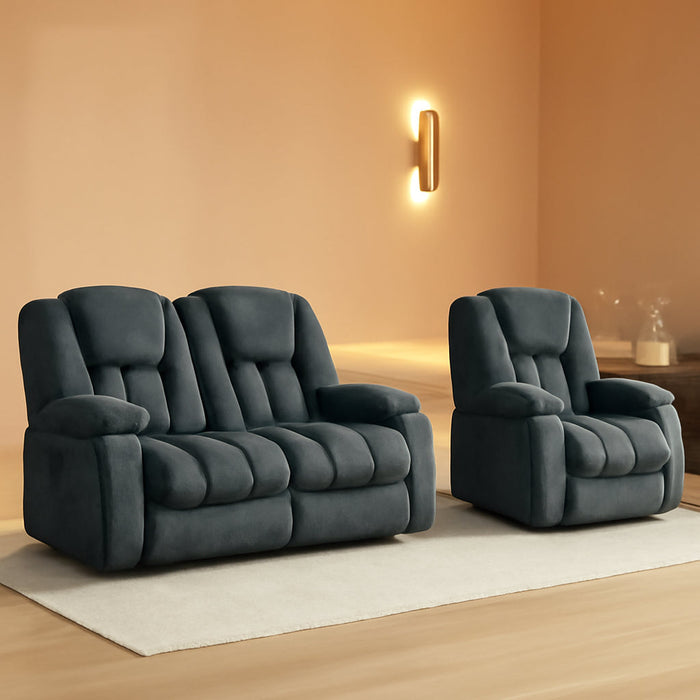 Reclining Living Room Set, Soft Fabric Manual 2 Piece Recliner Sofa Set, Included Recliner Chair with Massage and Heat and Loveseat Daul Recliner, Green Grey(Recliner+Loveseat)