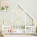 Twin White Montessori House Floor Bed IntegratedFence