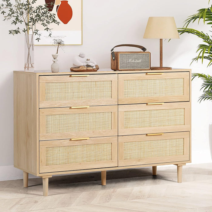 Natural Rattan 6-Drawer Dresser