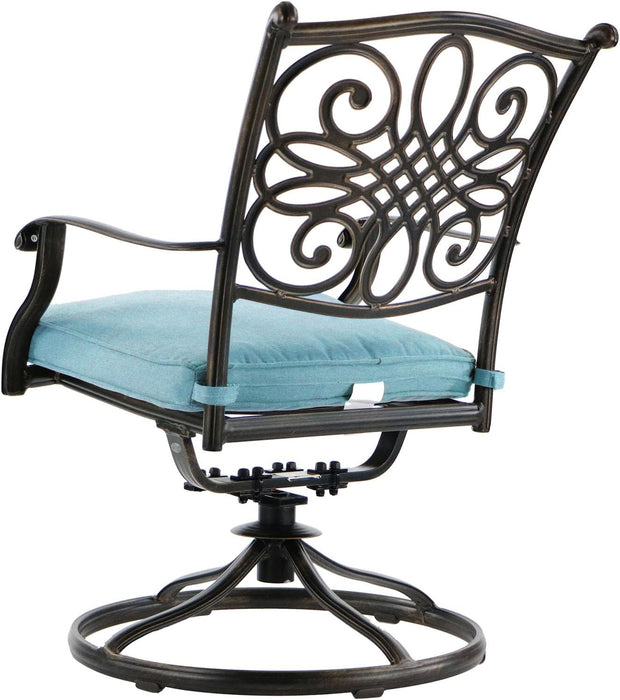 Traditions 5-Piece Rust Resistant Aluminum Patio Dining Set with Blue Cushions, Swivel Rockers and Aluminum round Dining Table, Outdoor Dining Set for 4