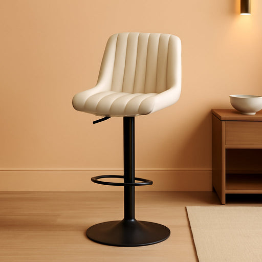 Adjustable Faux Leather Bar Stools Set of 3, Beige | Swivel, Counter Height, Back & Footrest, Armless, PU, Modern, Kitchen Island Stool, Upholstered Dining Room Chair