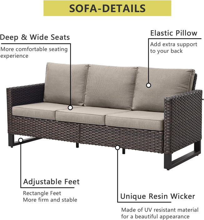 9 Piece Patio Furniture Set Outdoor Sectional Sofa,High Back Patio Swivel Rocker Chairs with Ottomans Coffee Table for Porch,Garden,Backyard(Brown/Grey)