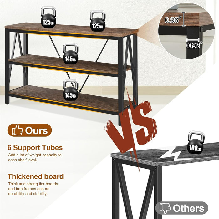 Entryway Console Table, Rustic Console Table with Wide Storage, Industrial Foyer for Entryway with 3-Tier Open Shelves, Entry Tables for Living Room, Hallway, Brown, 47 Inch