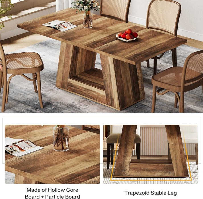 Dining Table for 4 to 6 People, 63" Rectangular Dining Room Table, Modern Wooden Faux Marble Dinner Table with Sturdy Base for Kitchen, Living Room, Brown