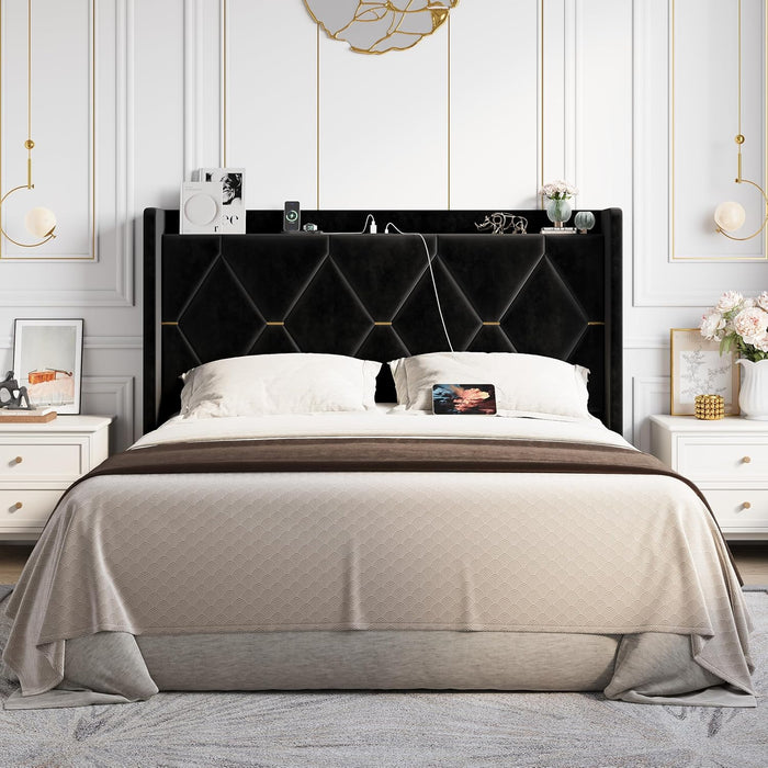 Queen Bed Frame with Storage Headboard & Smart Charging Station
