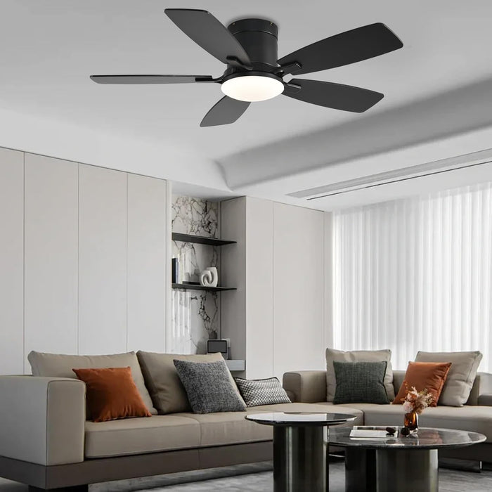 Ceiling Fans with Lights, 42 Inch Low Profile Ceiling Fan with Light and Remote Control, Flush Mount, Reversible Motor, Dimmable, Noiseless, Black Ceiling Fan for Bedroom, Indoor/Outdoor Use