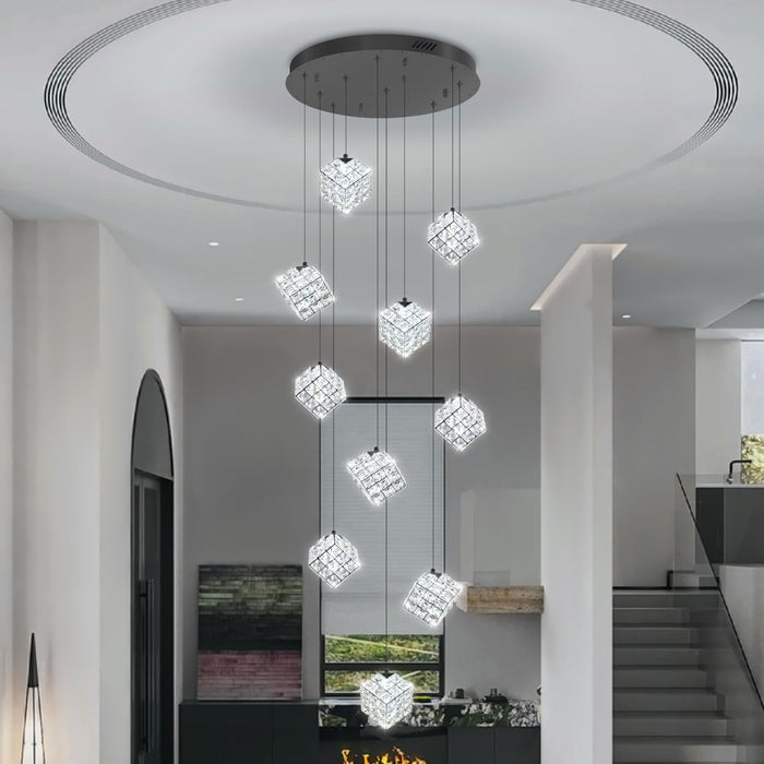 10-Lights LED Staircase Chandelier Modern Foyer Chandeliers Large Chandelier for High Ceilings,Crystal Pendant Light for Living Room Stairwell Dining Room Entryway