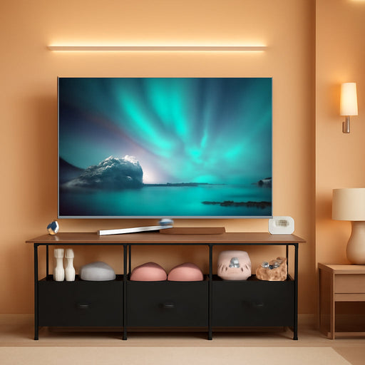 TV Stand with Storage Drawers, Farmhouse Entertainment Center for 50/55/60 Inch Television, Industrial TV Console Table for Living Room and Bedroom, Brown (Brown)